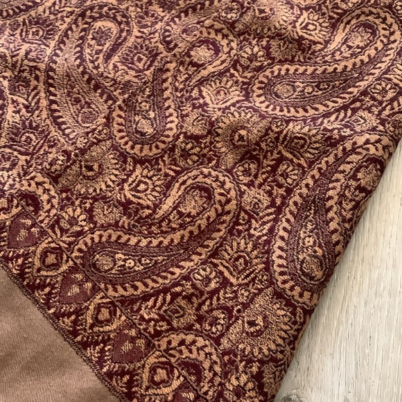 Pink collection 100% wool scarf paisley floral brown maroon or table runner - Picture 9 of 10